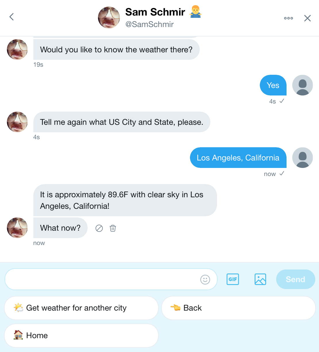 Interactive Twitter Direct Message Bot gallery image