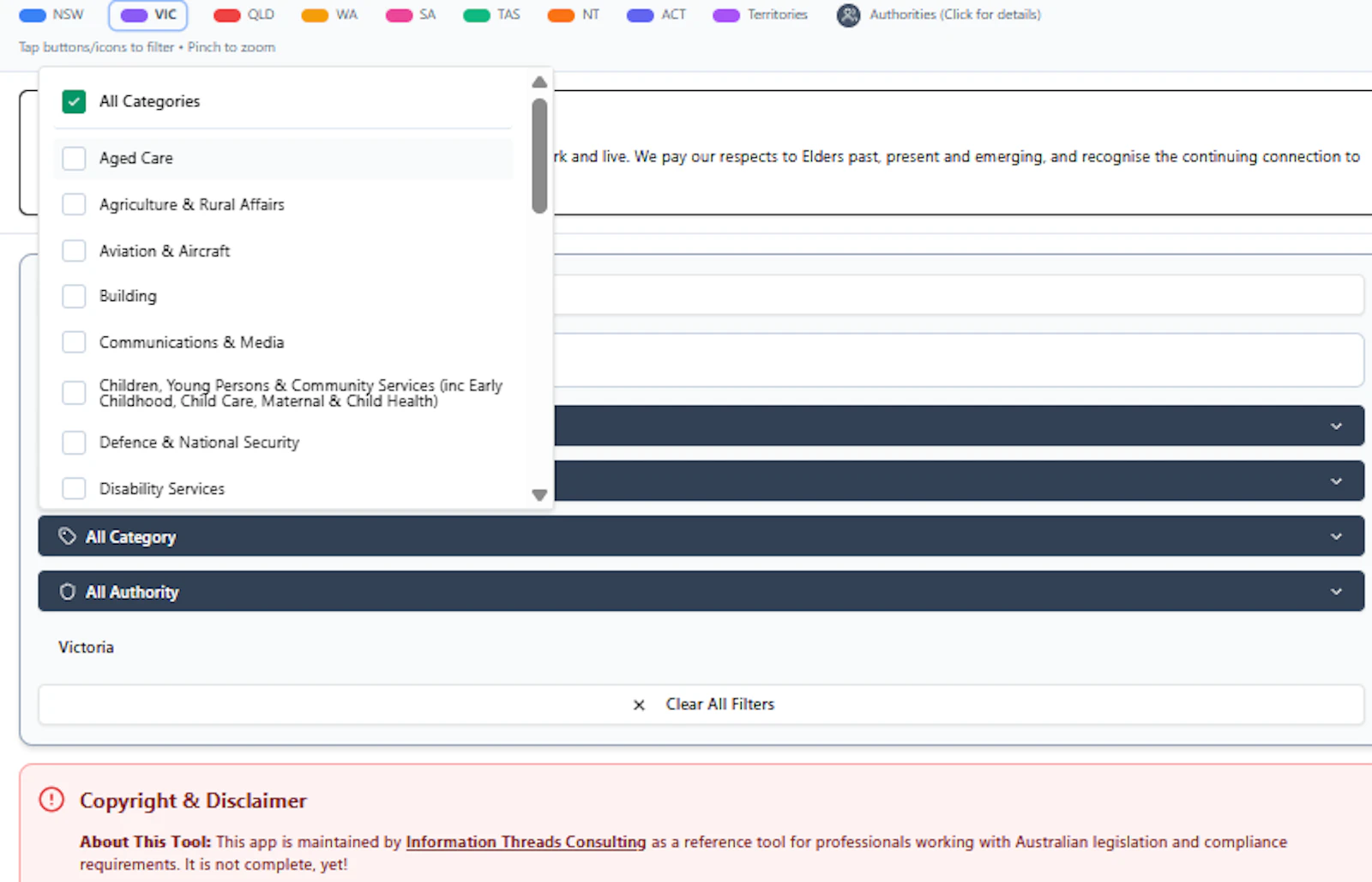 Australian Legislation and Standards Map screenshot 7