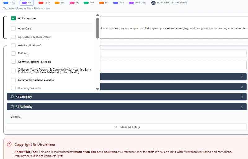 Australian Legislation and Standards Map screenshot 7