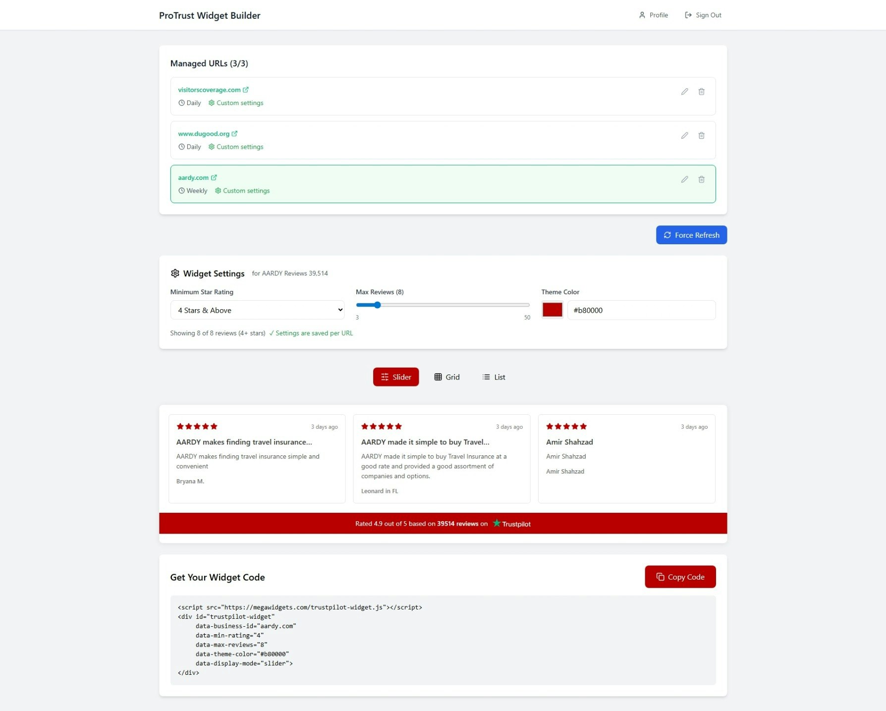 ProTrust Widget Builder Free gallery image