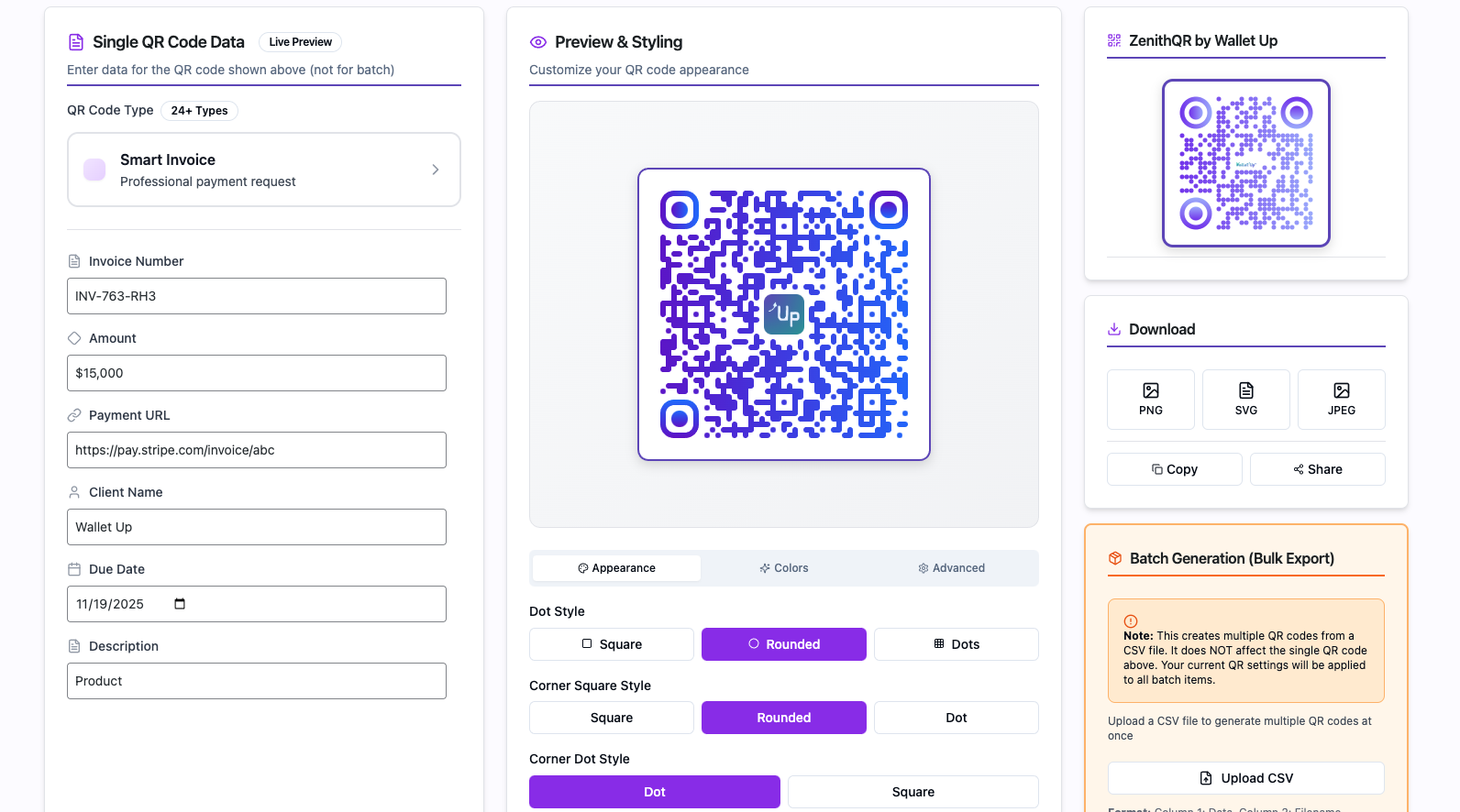 Wallet Up URL Shortener and ZenithQR gallery image