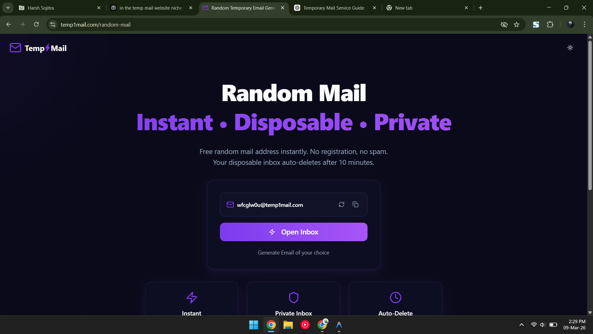 Temp Mail - Main product screenshot demonstrating key features and user interface
