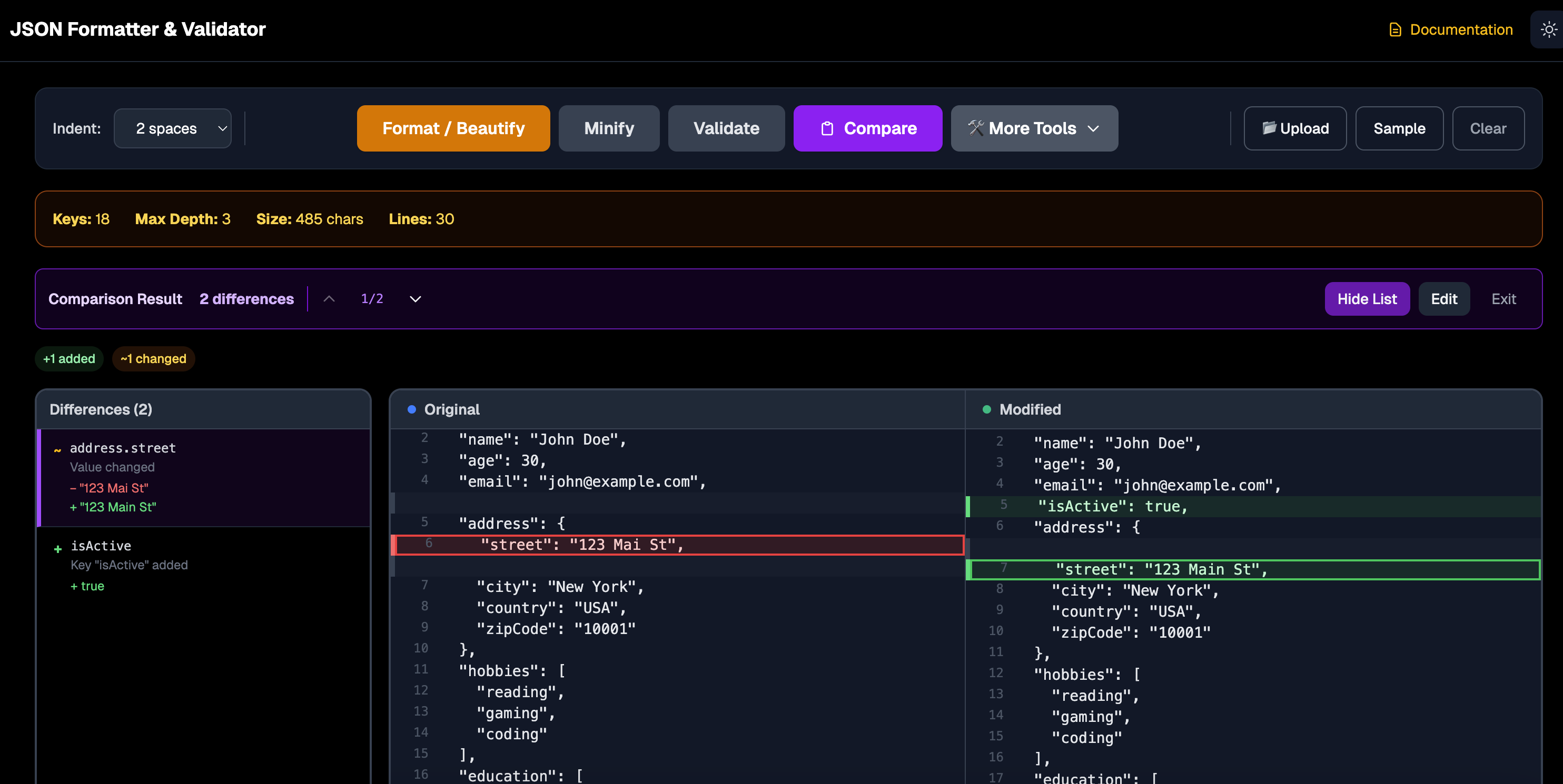 JSON Formatter Online - Screenshot 4 showing product features and functionality