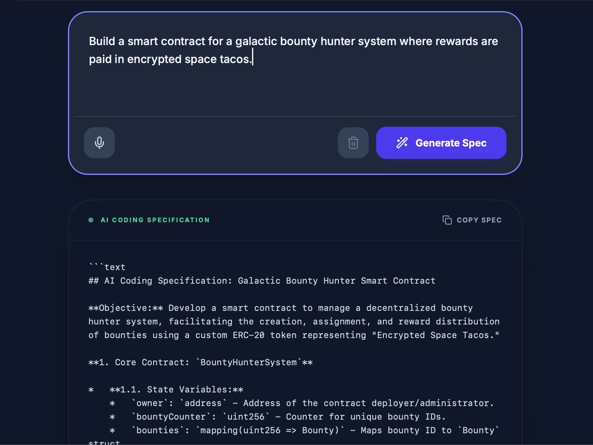 Vibe-to-Spec - Main product screenshot demonstrating key features and user interface