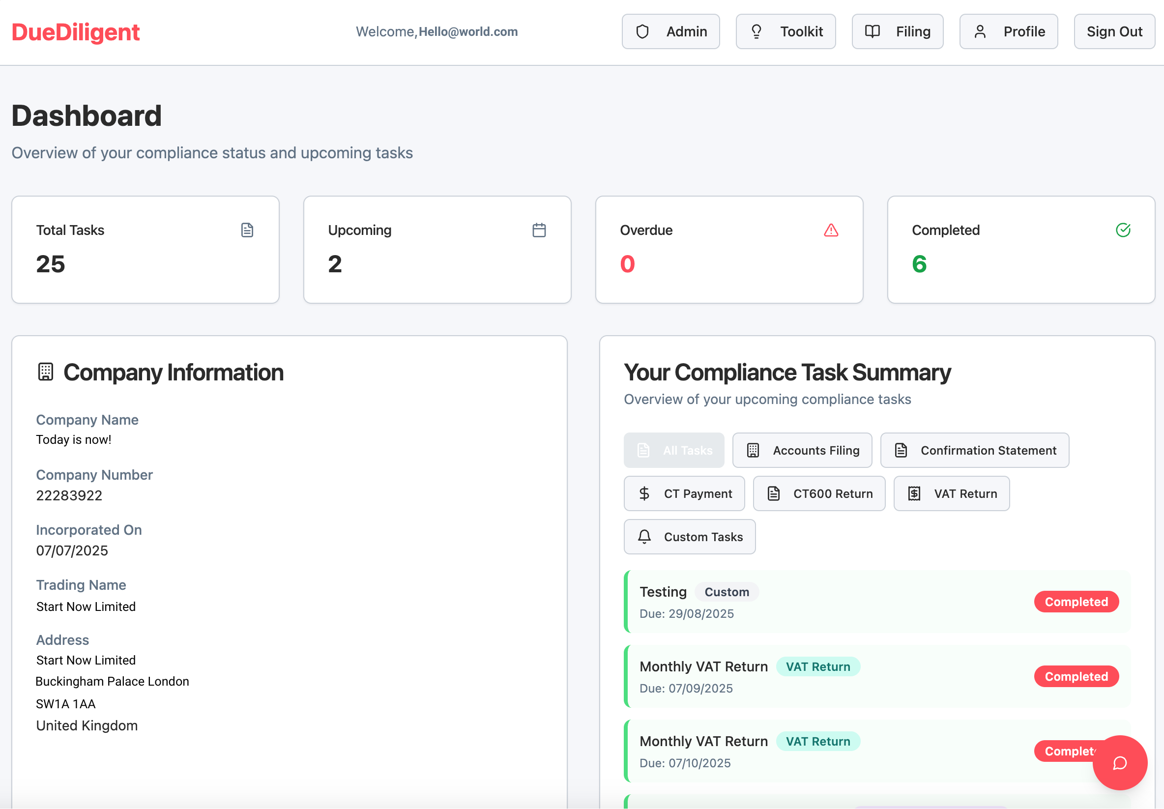 Duediligent - Screenshot 2 showing product features and functionality