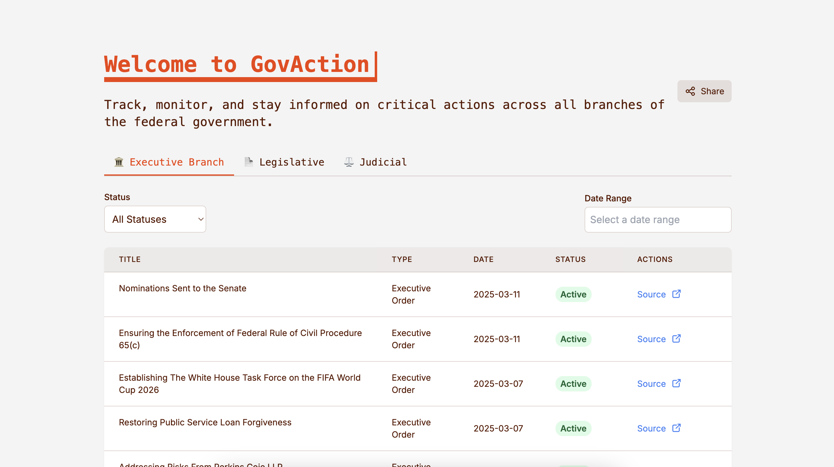 Gov Action List - Track monitor and stay informed on government actions media 4
