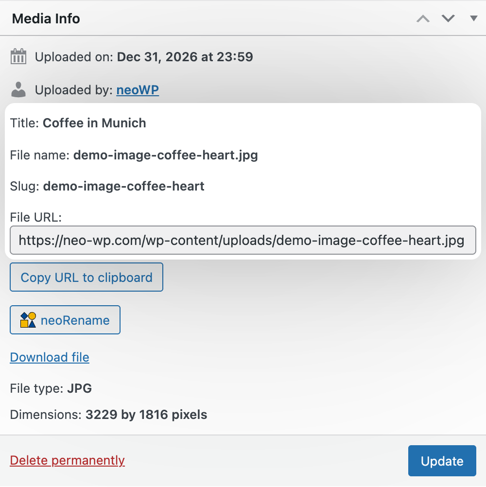 neoRename - WP plugin to rename images gallery image