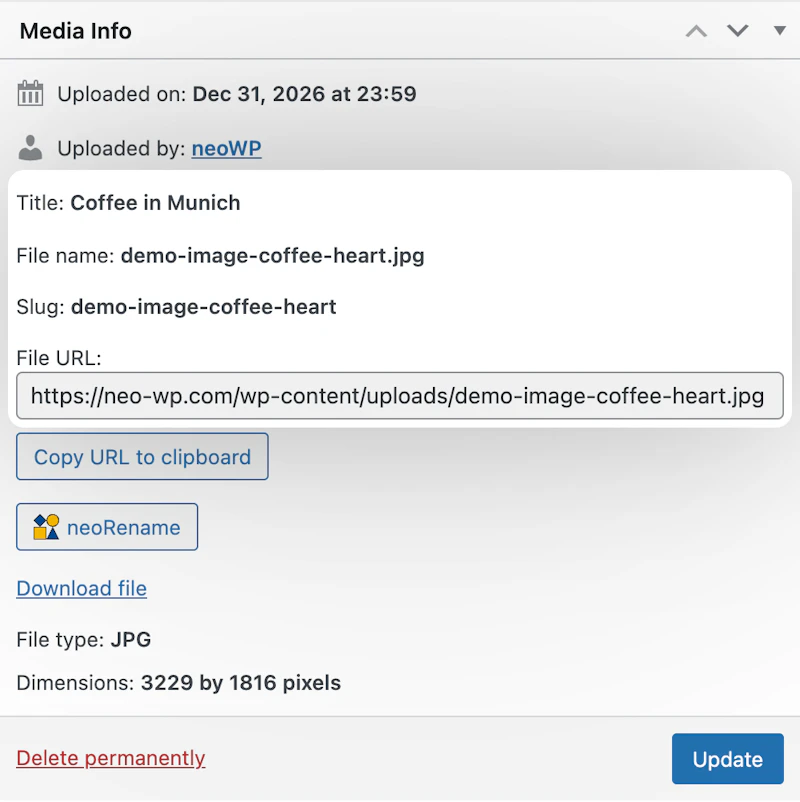 neoRename - WP plugin to rename images screenshot 12