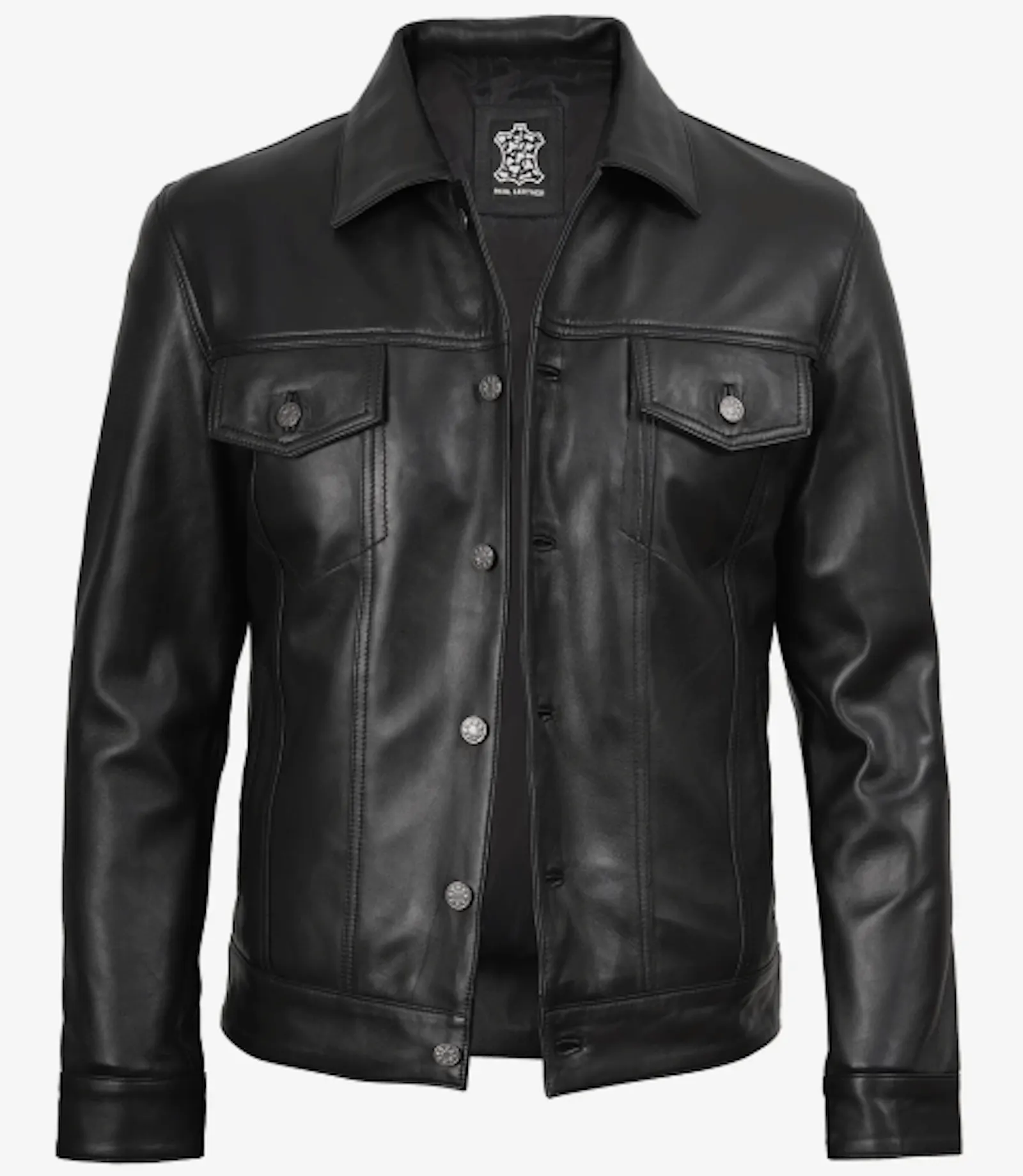 Men's Black Trucker Leather Jacket screenshot 1