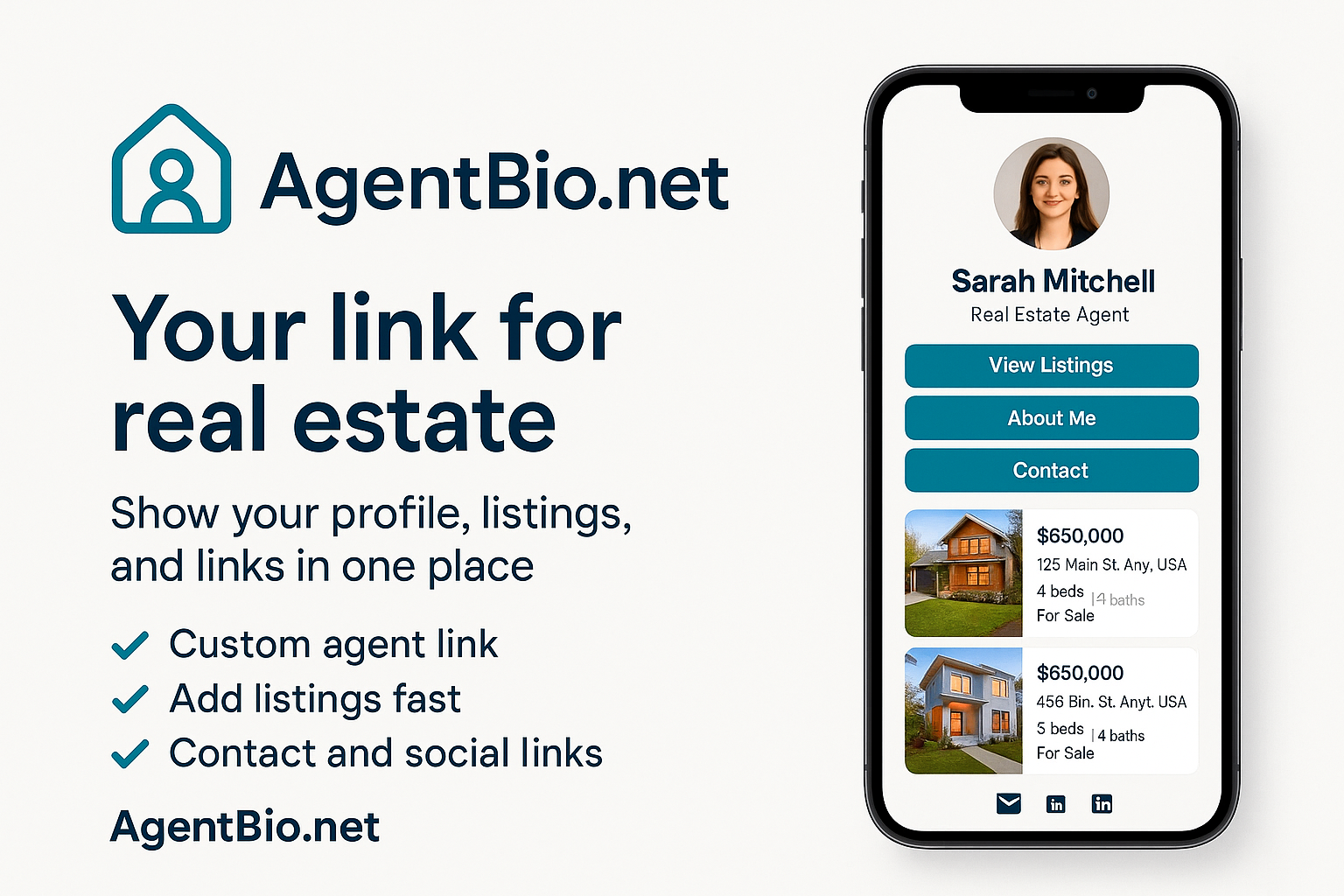 Real Estate Agent Bio Page Builder - Main product screenshot demonstrating key features and user interface