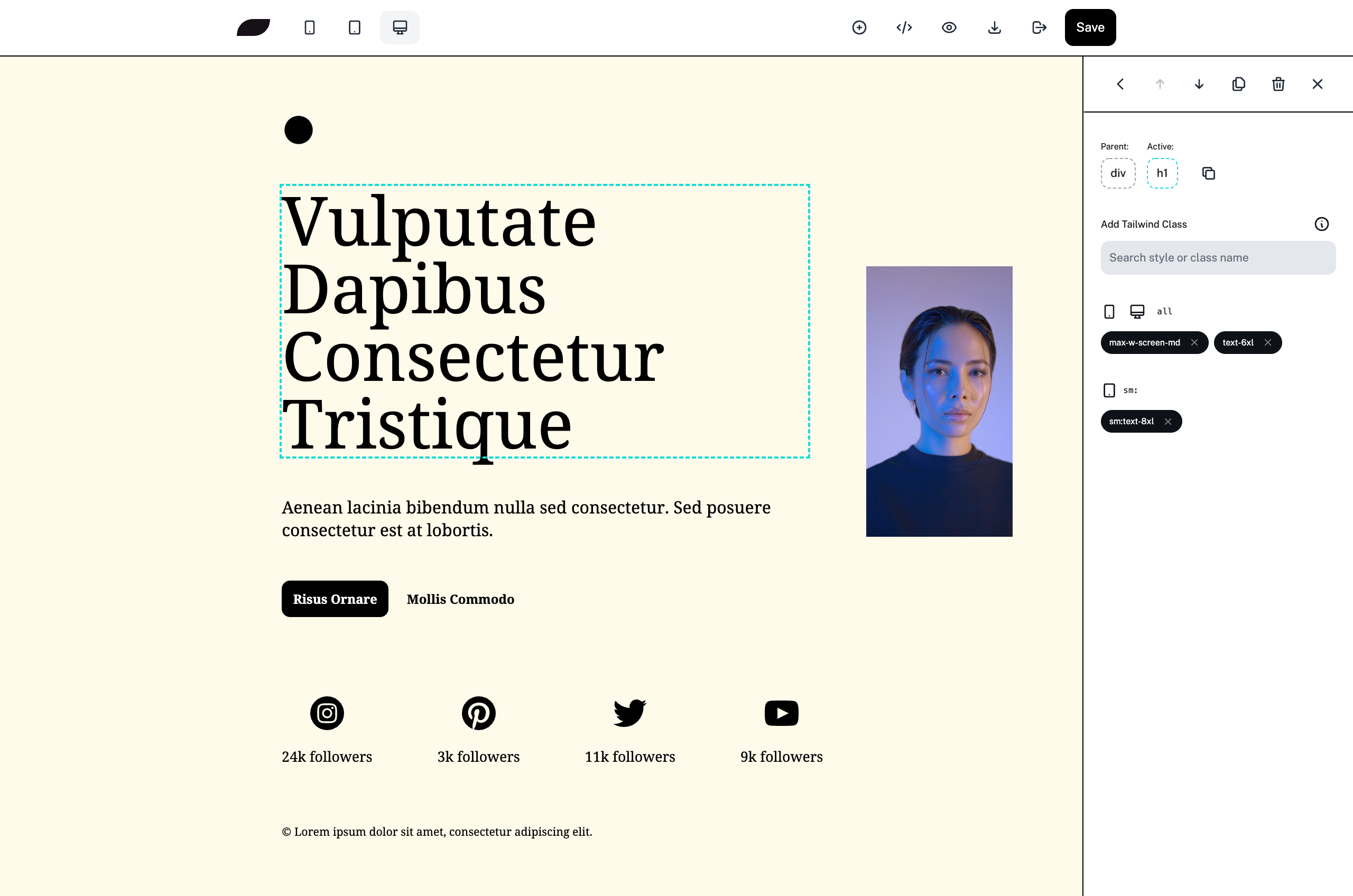Хвоста - Tailwind 3 CSS Page и Component Builder медиа 1