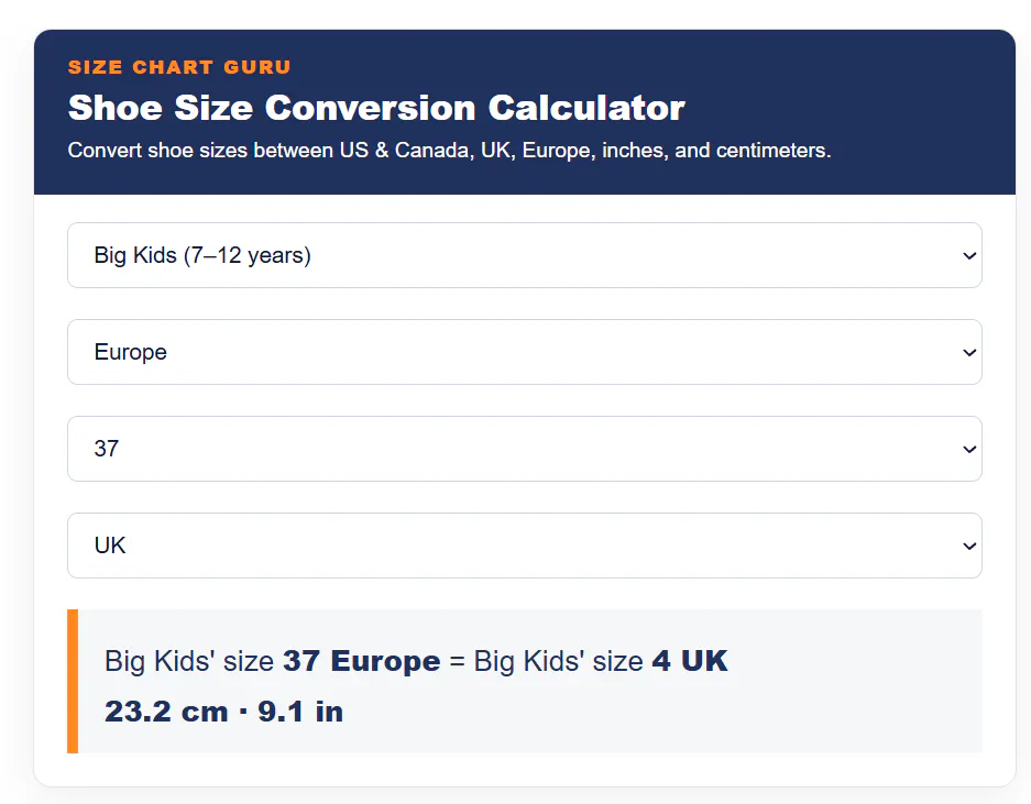 Shoe Size Conversion Calculator gallery image
