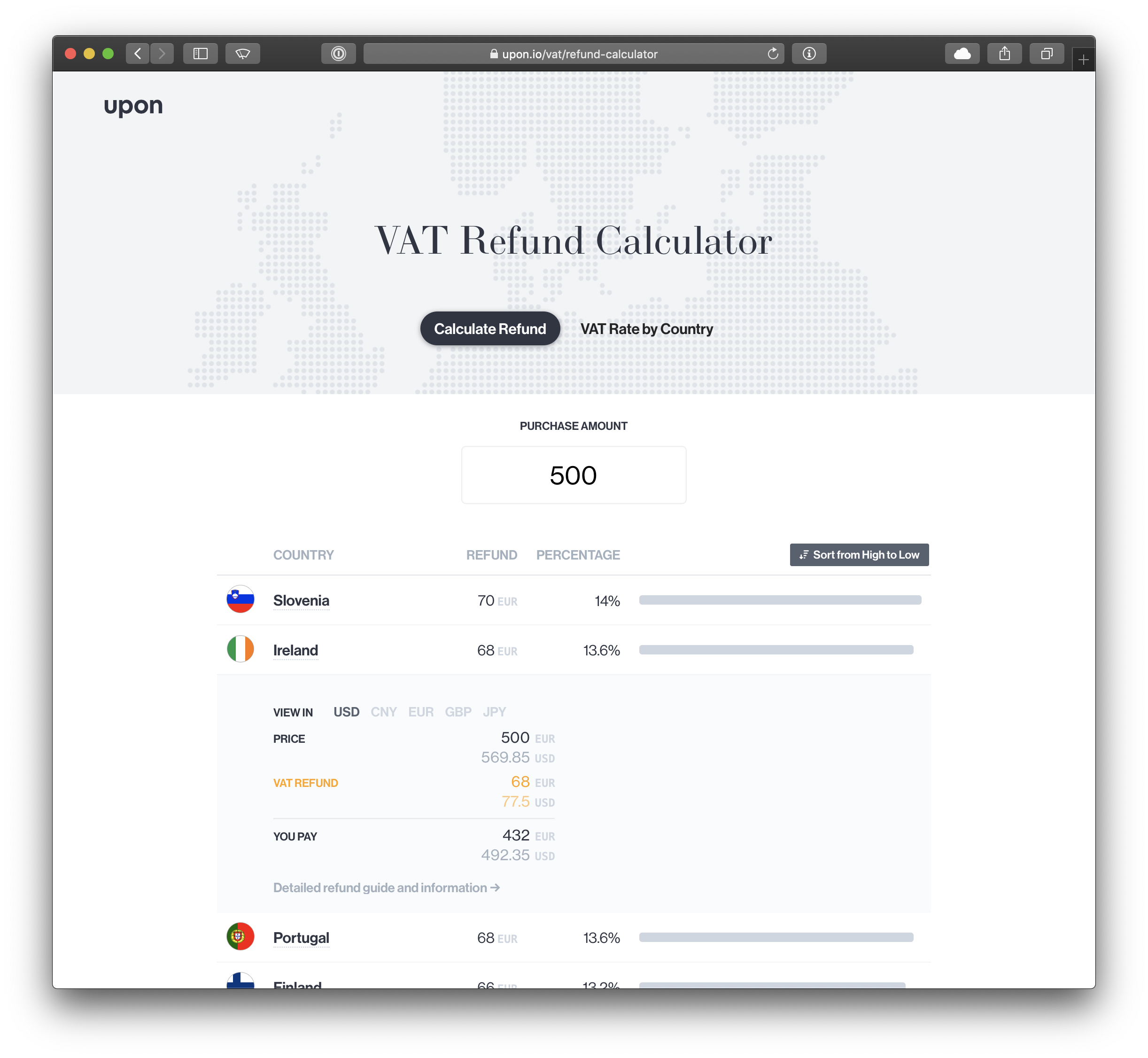 Europe VAT refund calculator gallery image