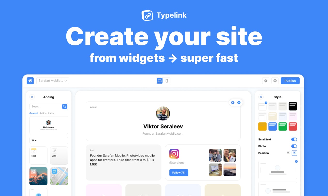 Type.link - Создайте свой сайт из удивительных виджетов медиа 2