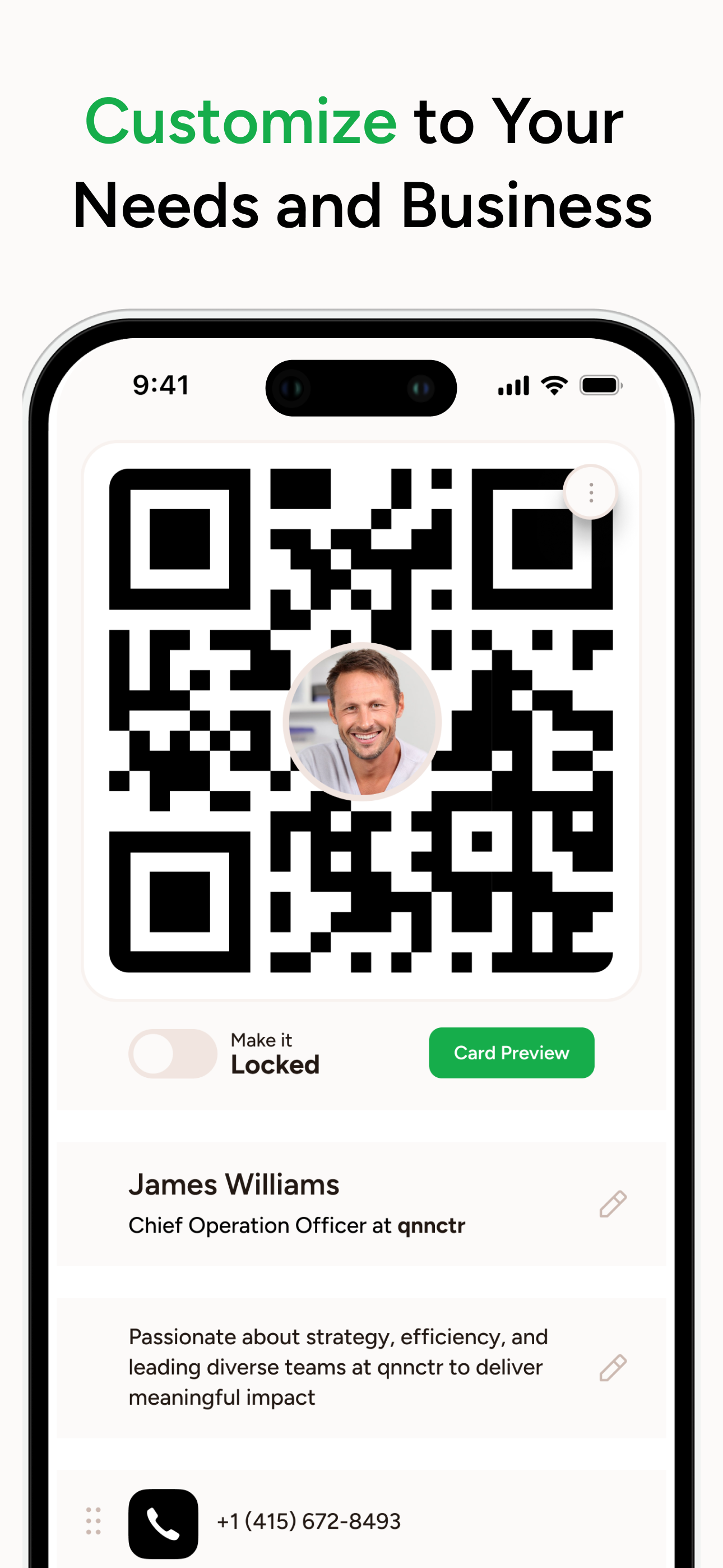 qnnctr - Digital Business Card - Screenshot 2 showing product features and functionality