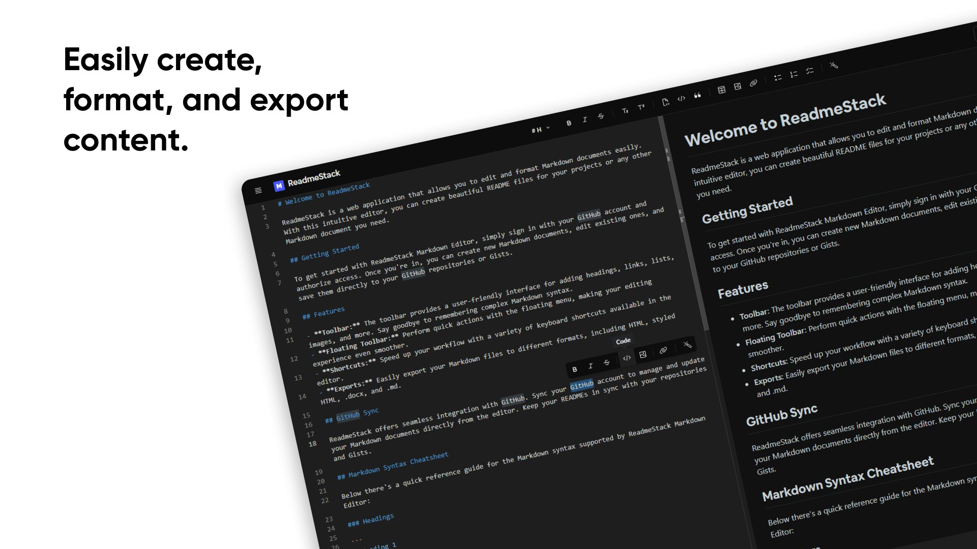 Readmestack - Gratis markdown webeditor gesynchroniseerd met GitHub media 2