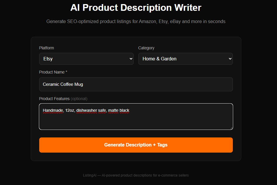 ListingAI - Main product screenshot demonstrating key features and user interface