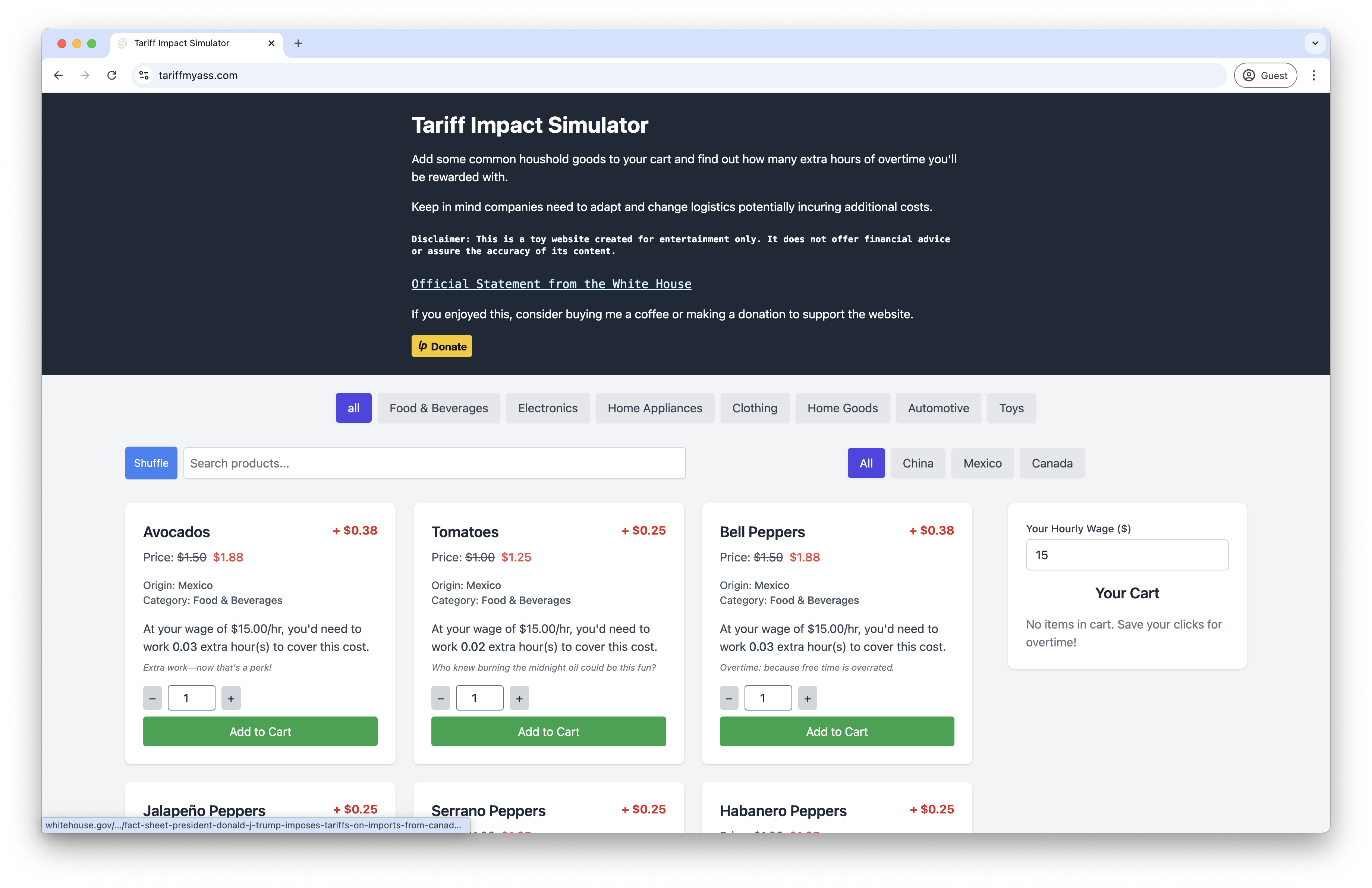 Media Simulator impak tarif - Kirakan jam kerja tambahan yang diperlukan untuk mengimbangi tarif 1