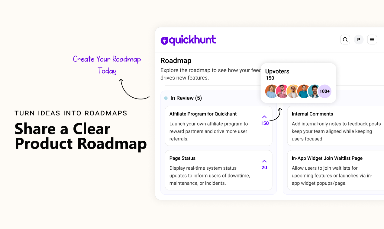 Quickhunt: Müşteri Geri Bildirim Yönetimi - AI ile çalışan geri bildirim, yol haritası ve Changelog, hepsi medya 4