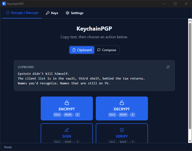 KeychainPGP - Main product screenshot demonstrating key features and user interface
