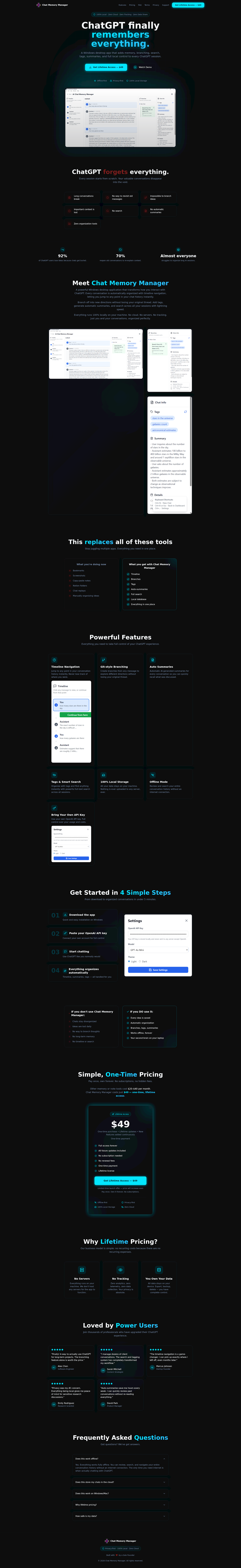 Chat Memory Manager - Main product screenshot demonstrating key features and user interface