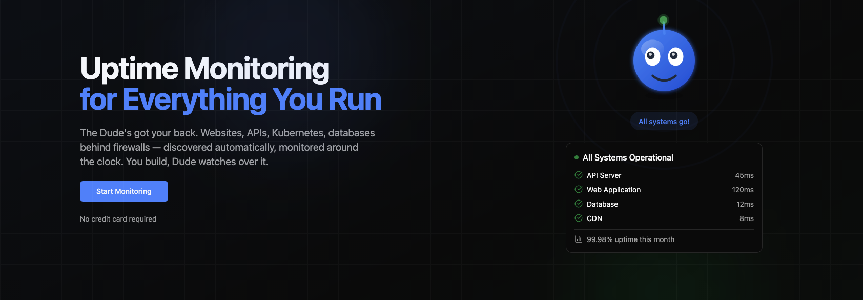 StatusDude - Monitor what others can't - Main product screenshot demonstrating key features and user interface