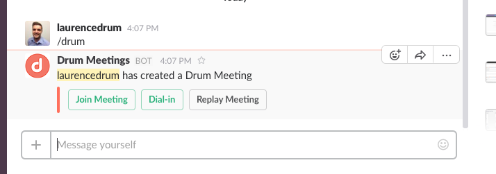 Drum web meeting Slack integration gallery image