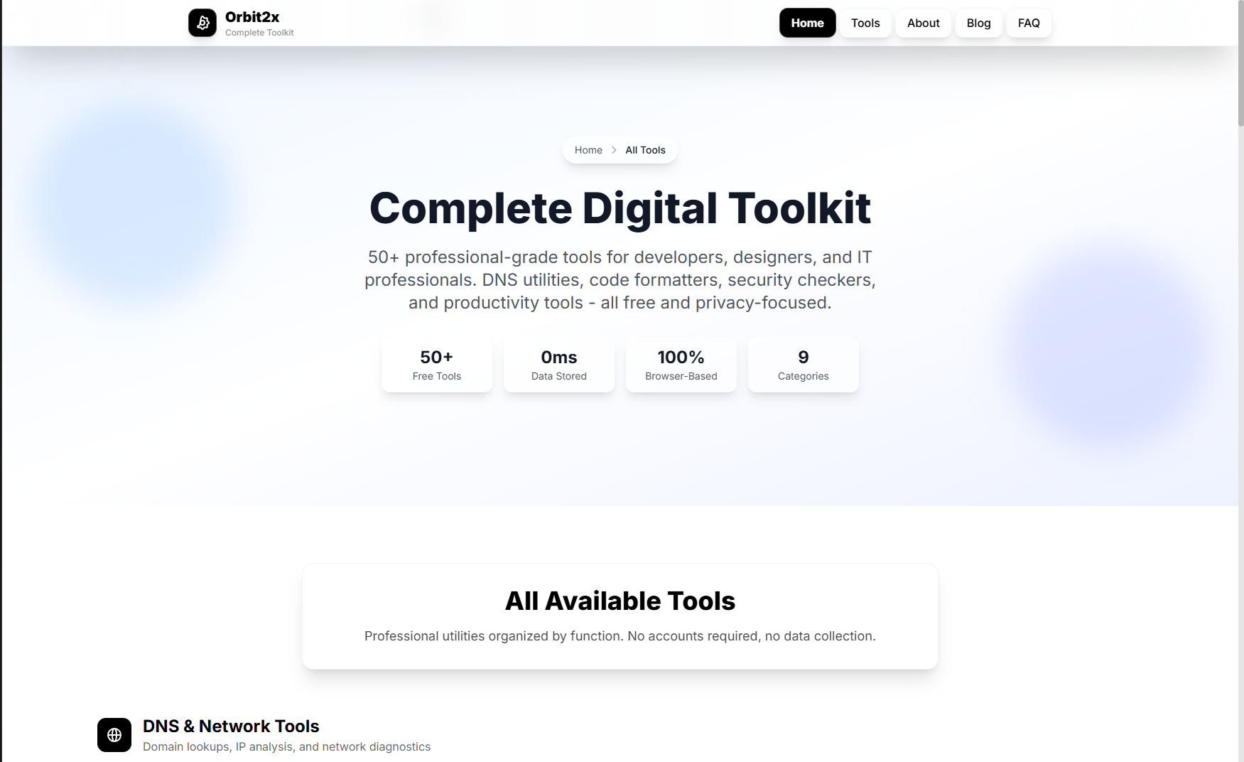 DNS, SSL, formatter JSON |Orbit2x - Strumenti online gratuiti per professionisti web e creatori media 2