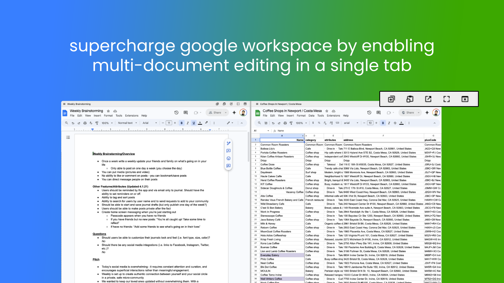 Google Docs SplitView - ドキュメント、シート、スライドを1つのタブで並べて開きますメディア2