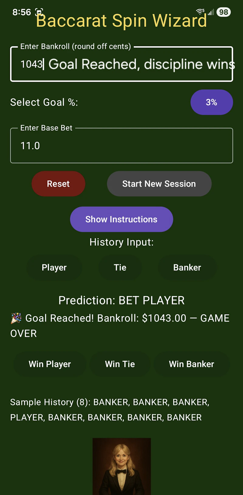 Baccarat Predictor Wizard  screenshot 3