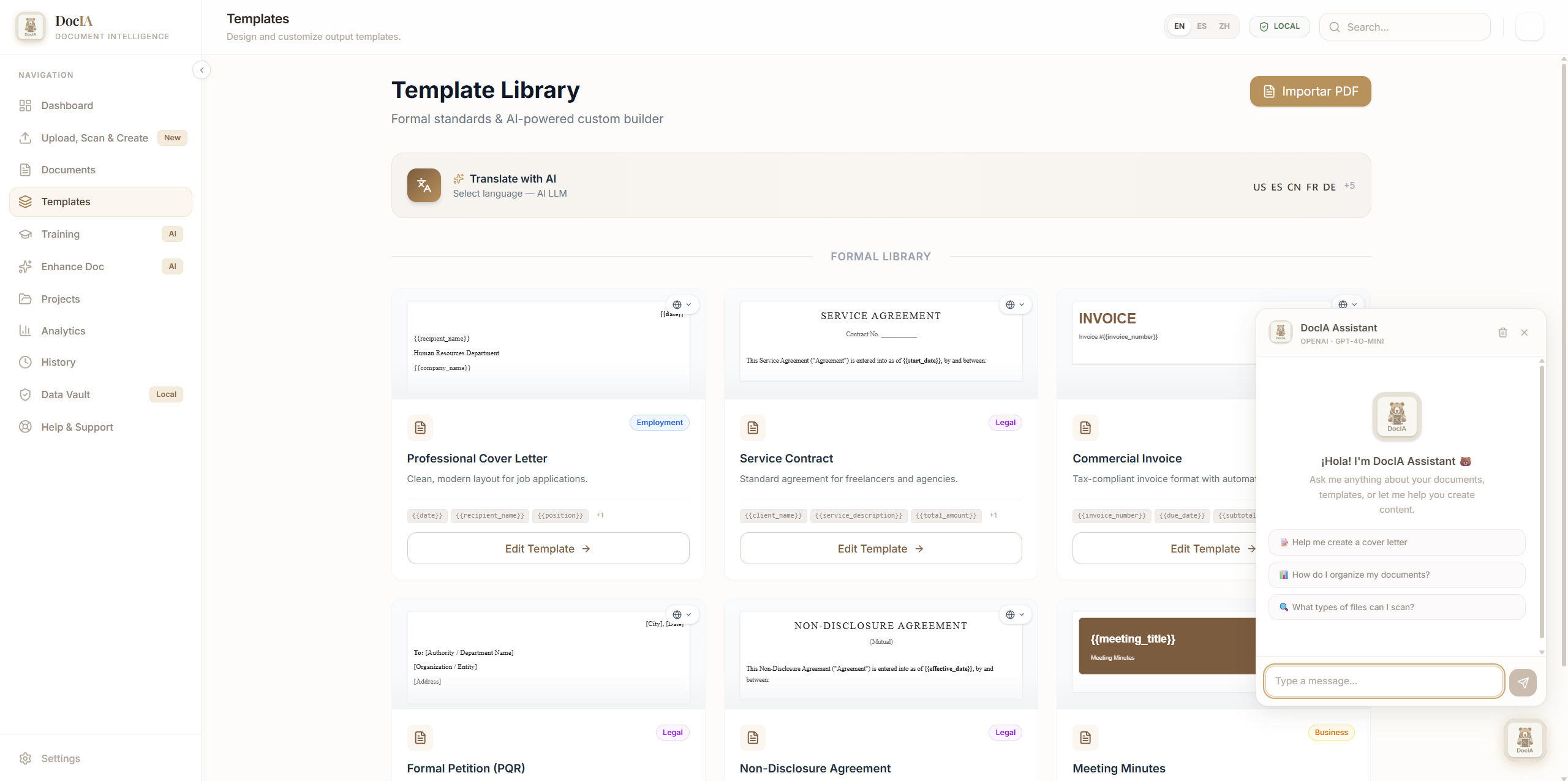 DocIA - Main product screenshot demonstrating key features and user interface