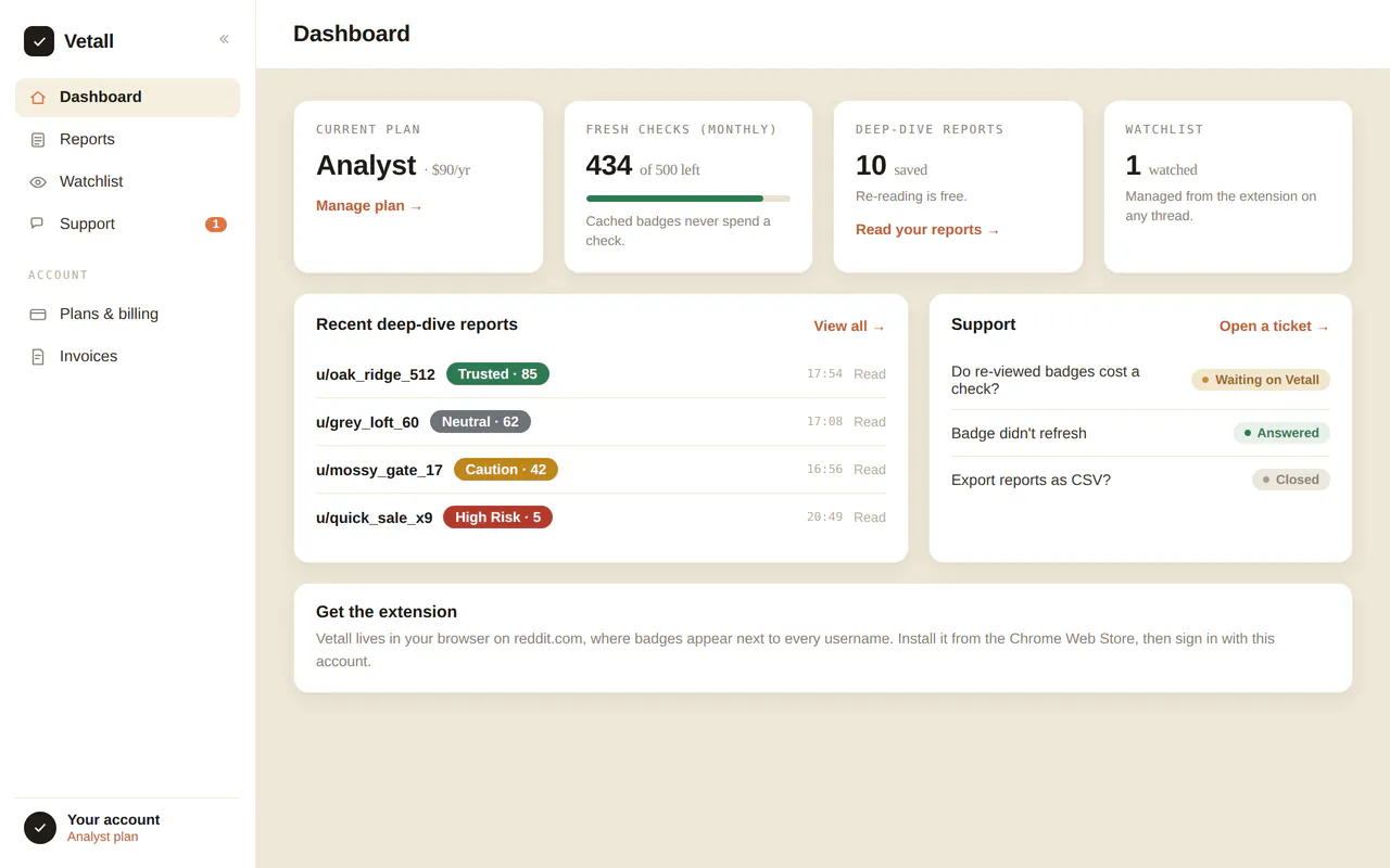 Vetall: Reddit Trust & Scam Checker gallery image