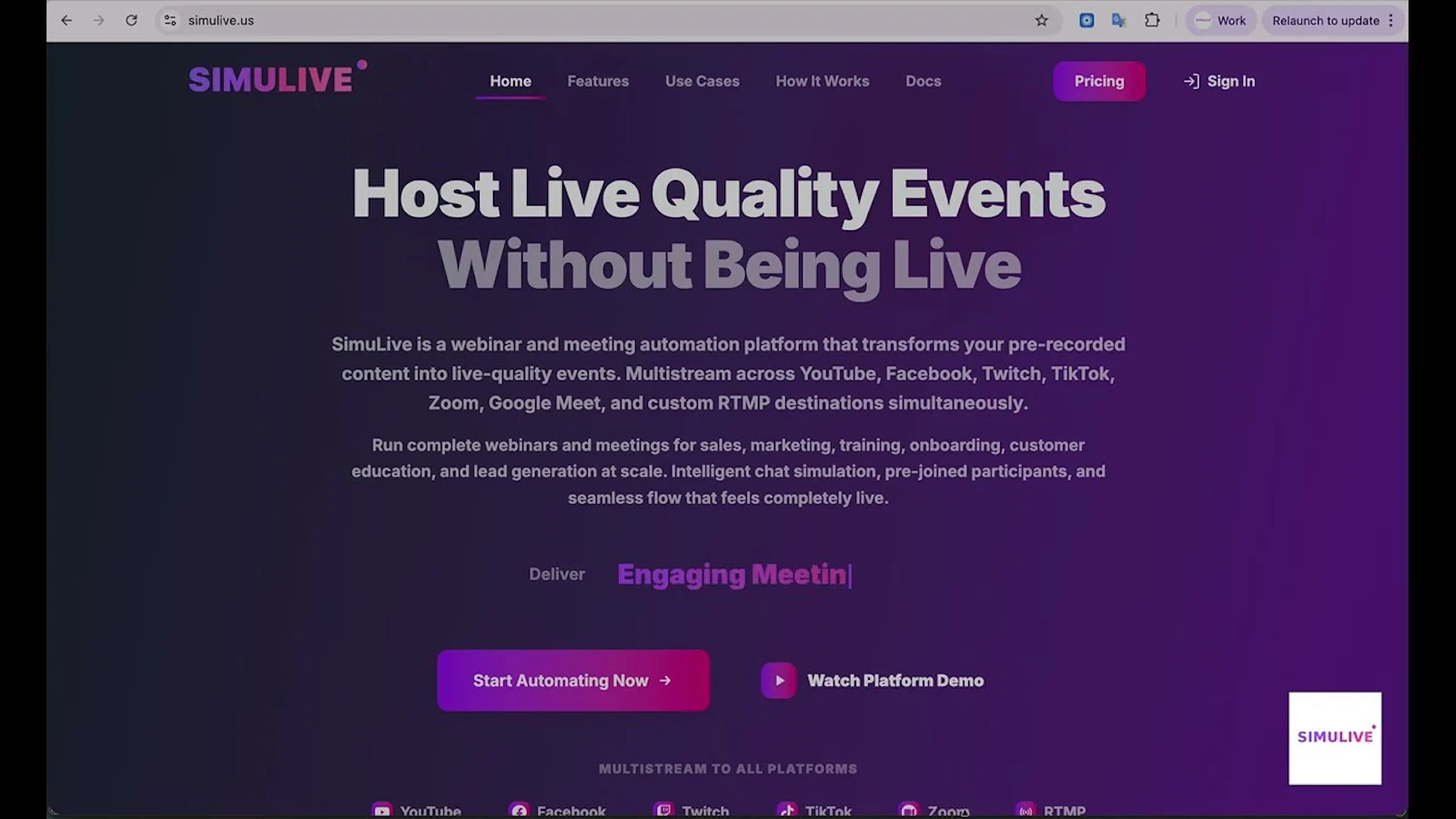 SimuLive screenshot 1 (video preview)