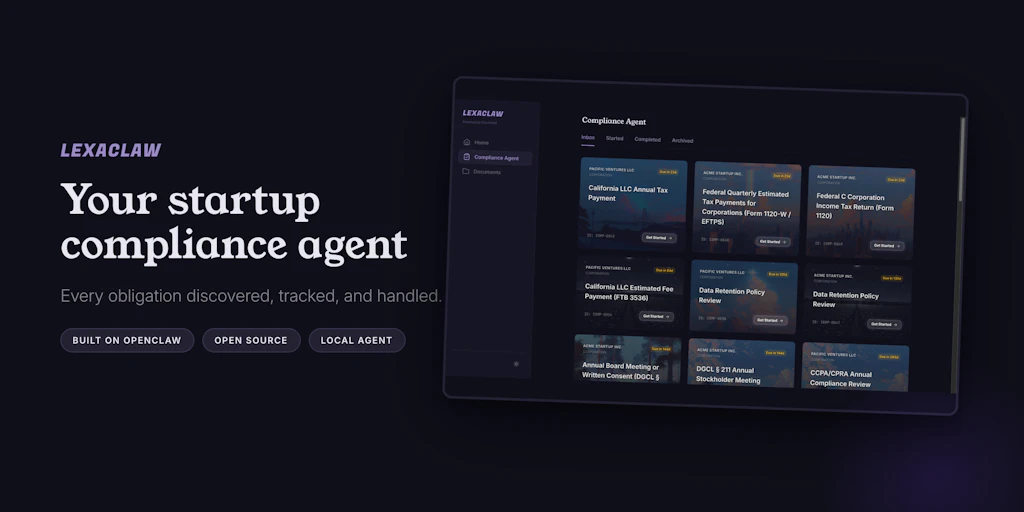 Lexaclaw: Startup legal compliance built on OpenClaw | Product Hunt