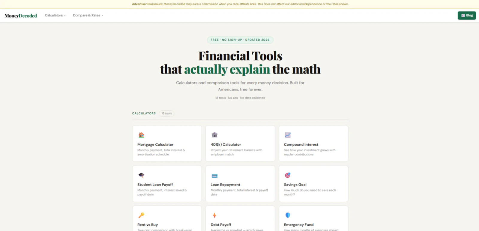 Free Financial Tools — MoneyDecoded screenshot 1