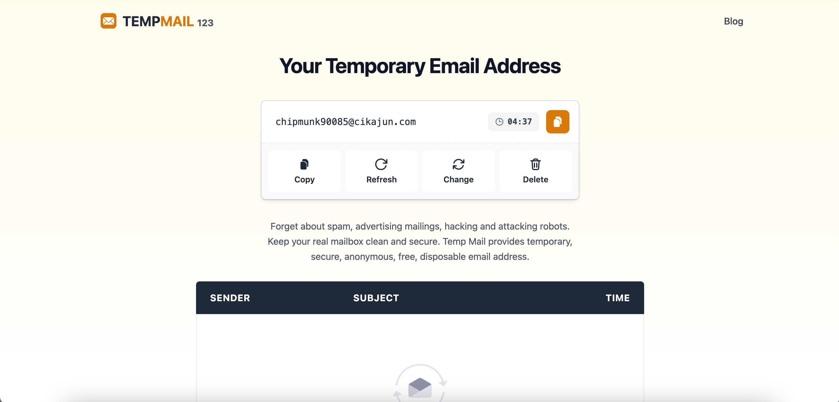 TempMail123 - Main product screenshot demonstrating key features and user interface