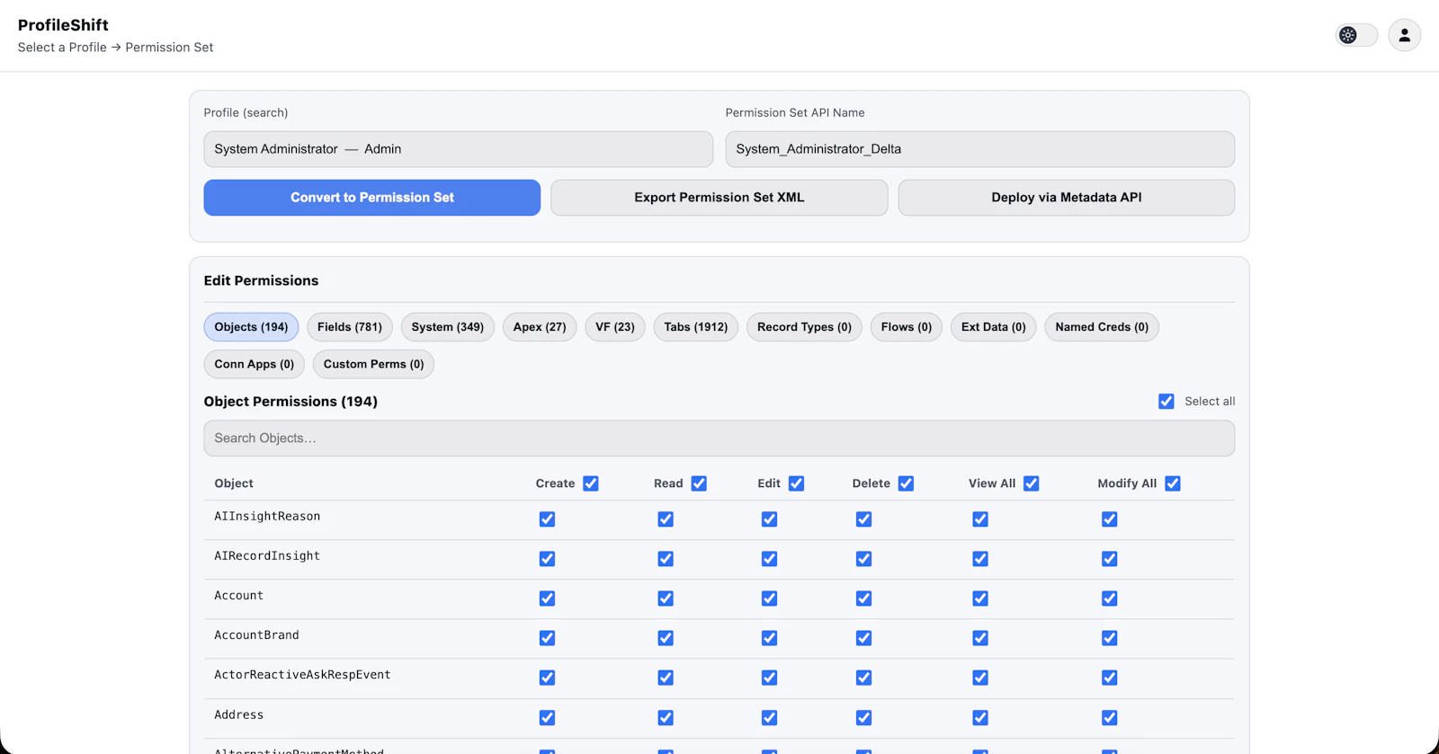 ProfileShift – Profile to Permission Set screenshot 2