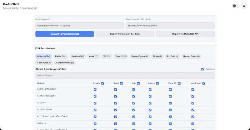 ProfileShift – Profile to Permission Set screenshot 2