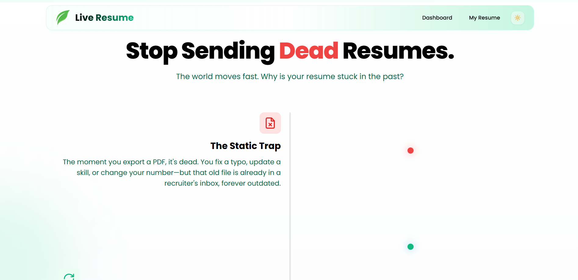Live Resume - Screenshot 3 showing product features and functionality