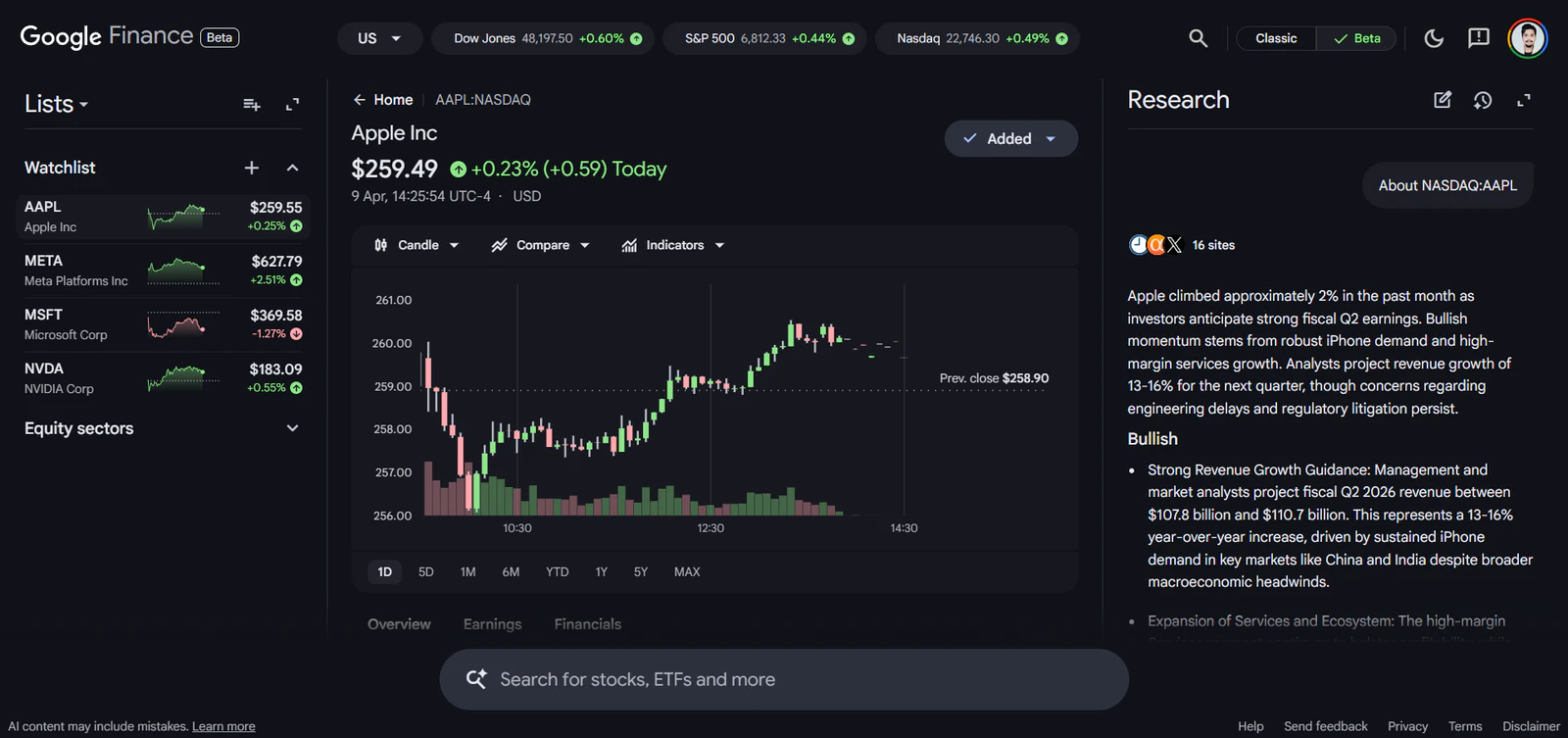 Google Finance screenshot 2