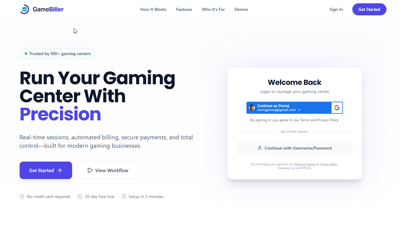 GameBiller - Main product screenshot demonstrating key features and user interface