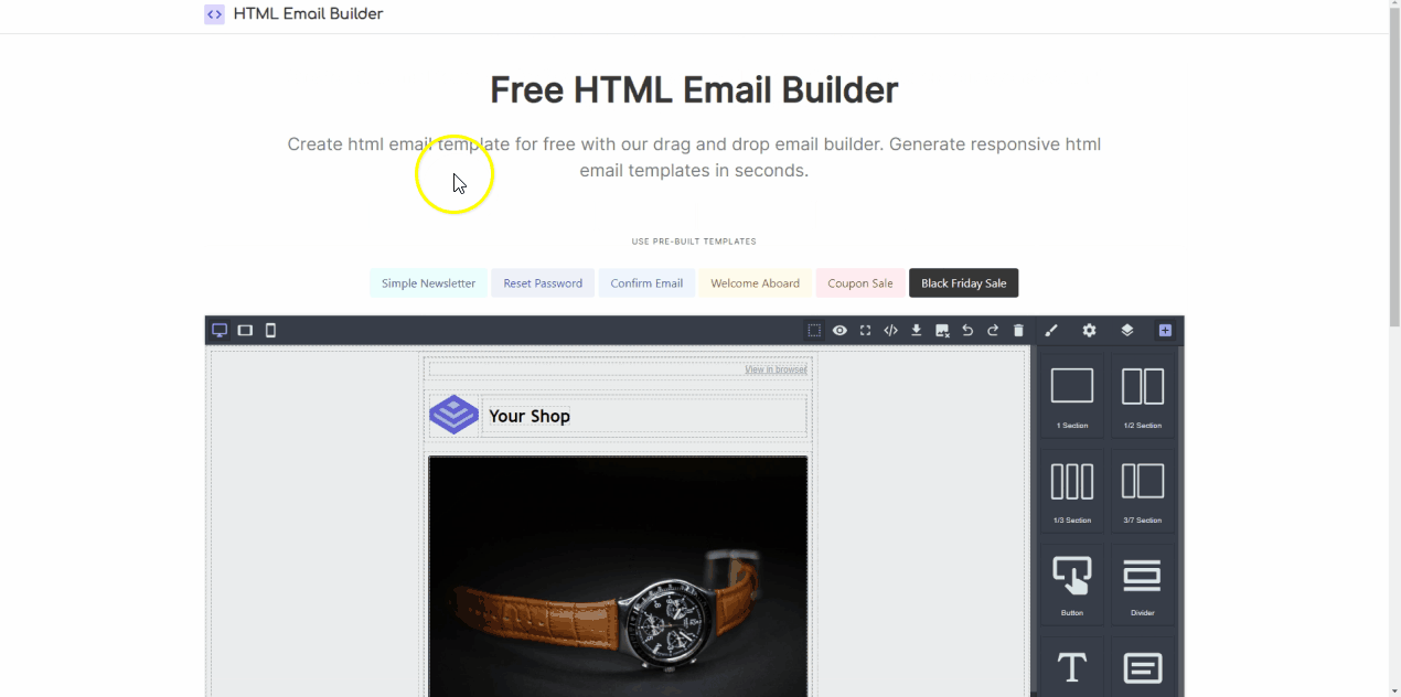 무료 HTML 이메일 빌더 - 반응 형 HTML 이메일 템플릿을 몇 초 만에 생성합니다. 미디어 2