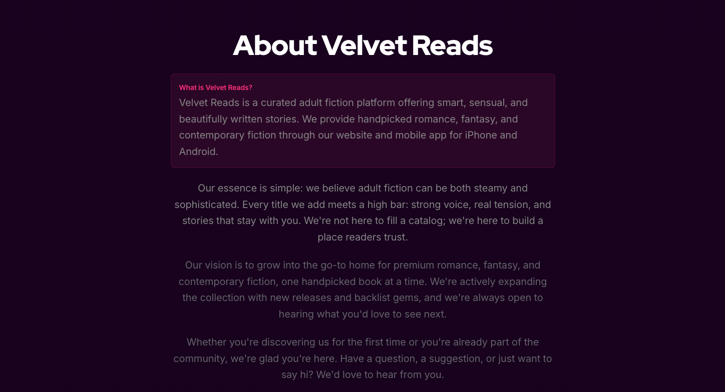 Velvet Reads - Screenshot 2 showing product features and functionality