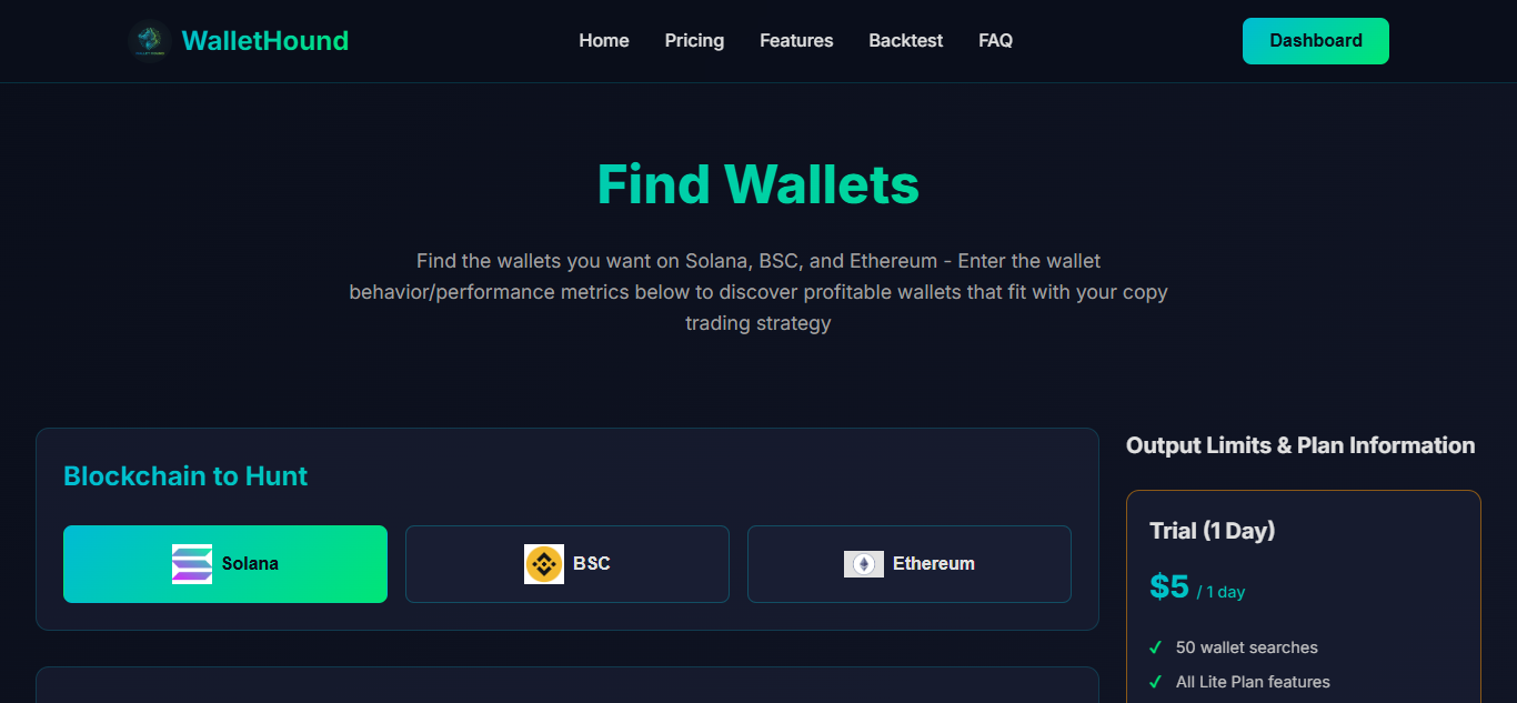 WalletHound - Main product screenshot demonstrating key features and user interface