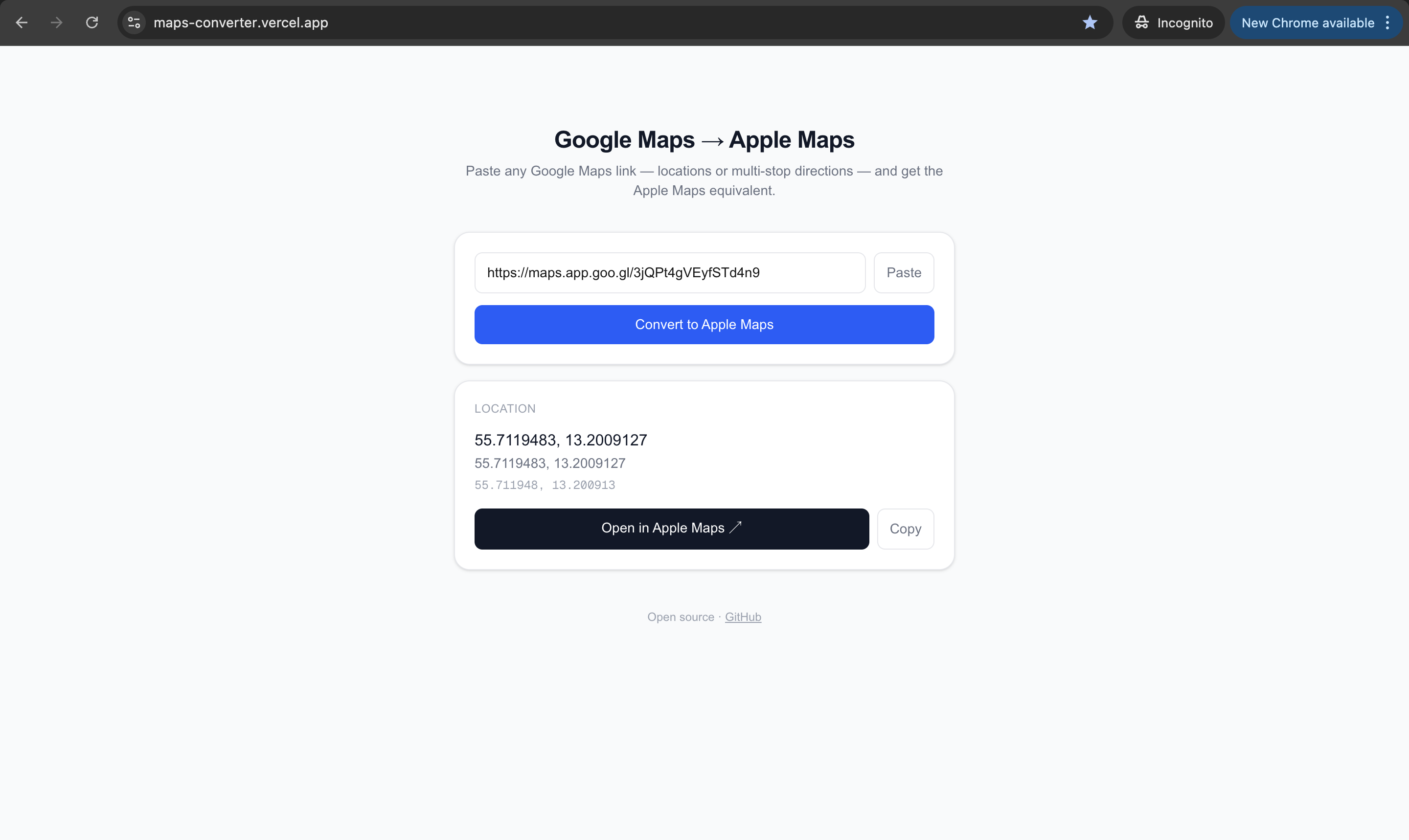 Google Maps → Apple Maps Converter gallery image