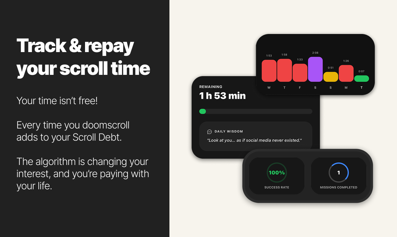 Scroll Debt - Main product screenshot demonstrating key features and user interface