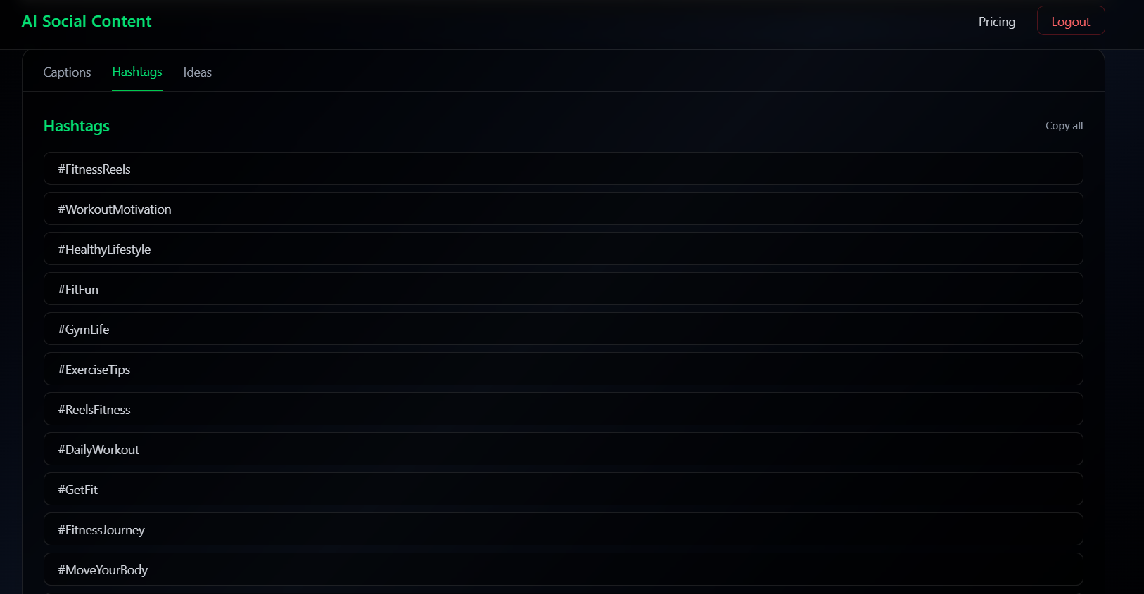AI Social Content Generator - Main product screenshot demonstrating key features and user interface