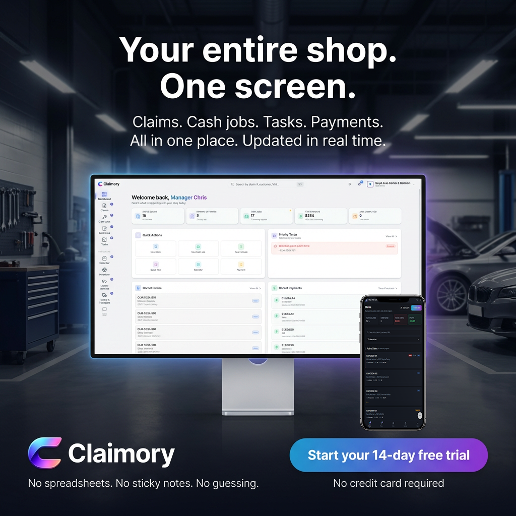 Claimory Collision Shop Operating System - Screenshot 3 showing product features and functionality