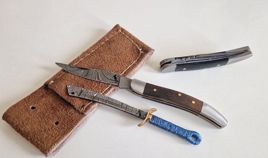 Damascus Pocket Knife & Wakizashi Sword  gallery image