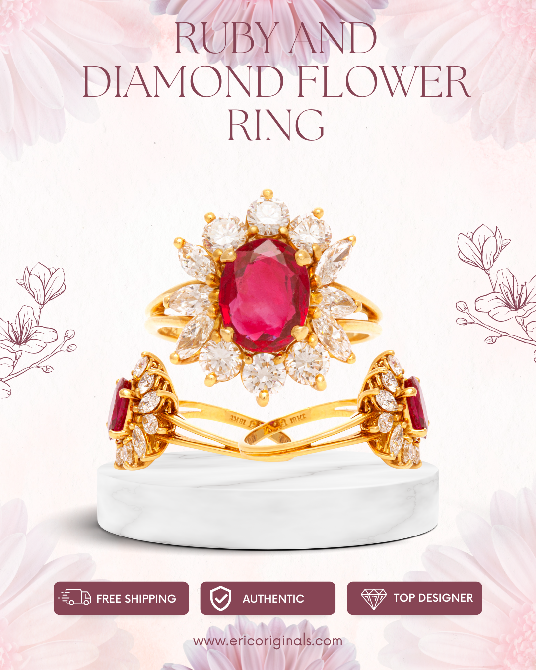 Buy Ruby and Diamond Flower Ring
